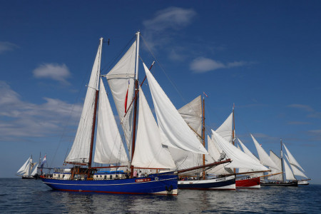 Treue Heringslogger in Formation bei der 34. Hanse Sail.//Foto: Herbert Böhm