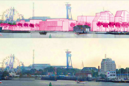 Sieht so das neue Gesicht von Warnemünde aus? Die Abbildung stammt aus den aktuellen internen Planungsunterlagen der Stadt Rostock – wegen der schlechten Bildqualität wurden lediglich die Gebäudeumrisse farblich hervorgehoben.