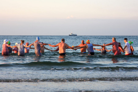 Die Rostocker Seehunde boten den 230 Teilnehmern des Spa-Camps eine tolle Show am Strand von Warnemünde.