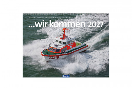 Kraftvoller Auftakt: Das Titelblatt des Wandkalenders &bdquo;&hellip; wir kommen 2027&ldquo; f&auml;ngt die Dynamik, Technik und den unerm&uuml;dlichen Einsatz der Seenotretter eindrucksvoll ein.//Foto: YPScollection, Peter Neumann