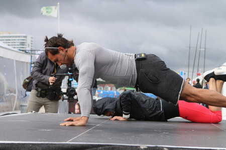 Alon Gabbay beim Beach-Fitness-Workout ams Strand von Warnemünde. Alon Gabbay beim Beach-Fitness-Workout ams Strand von Warnemünde.