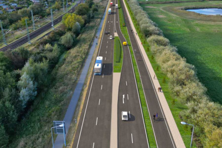 Das ist der „Kasus knaxus“: Ortsauswärts verjüngt sich die B103 hinter den Ortsausgangsschild Warnemündes auf eine Fahrspur.//Visualisierung Tiefbauamt Rostock