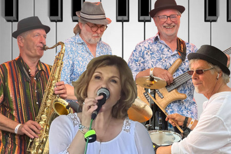 Sorgen am 11. Mai für Stimmung im Warnemünder Kurhausgarten – die Krügers Swing Five.//Foto: Krügers Swing Five/ Lutz Krüger