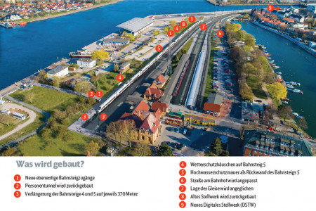 Was wird gebaut? Anhand dieser Visualisierung der DB Netz AG verdeutlichte Lars Thebud bei der Informationsveranstaltung zur Umgestaltung des Warnemünder Personenbahnhofs, was alles geplant ist.