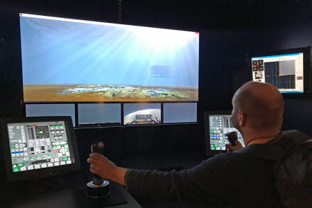 Dieser Simulator ist Teil der neuen Sonderausstellung im Schifffahrtsmuseum Rostock „Geheimis Tiefsee“.